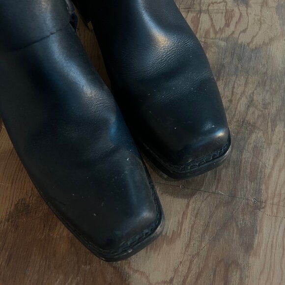 FRYE Harness Leather Belted Western Moto Boot - Black Square Toe 9/8R Women’s - Picture 9 of 9
